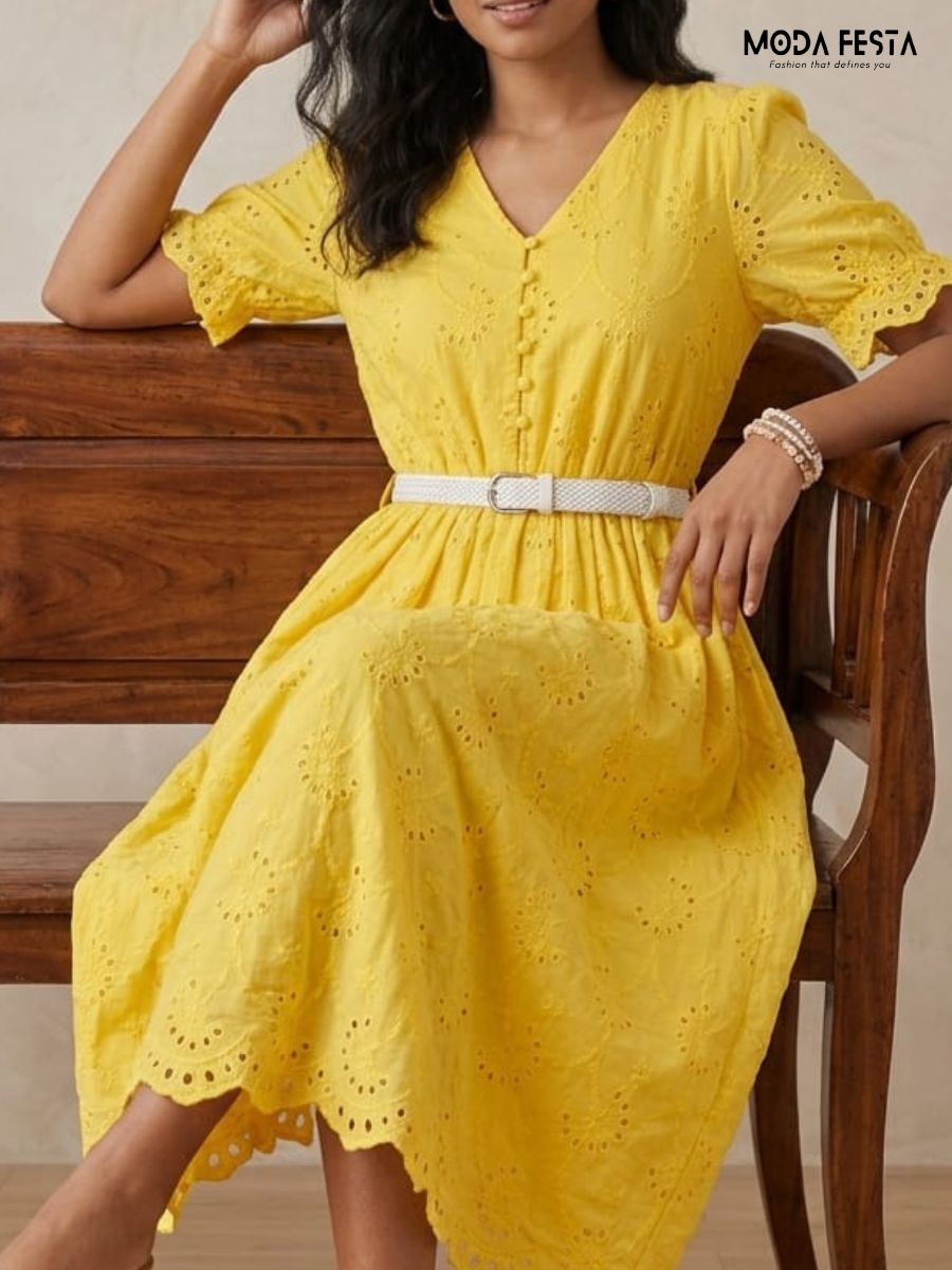 ModaFesta -yellow-broderie-anglaise-eyelet-midi -dress-with-belt
